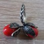 Red Coral Flower Ring Sterling Silver, Armenian Red Ring