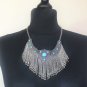 Silver Plated Three Pieces Tears Drops Necklace, Armenian Statement Necklace with Turquoise Stones