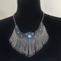 Silver Plated Three Pieces Tears Drops Necklace, Armenian Statement Necklace with Turquoise Stones