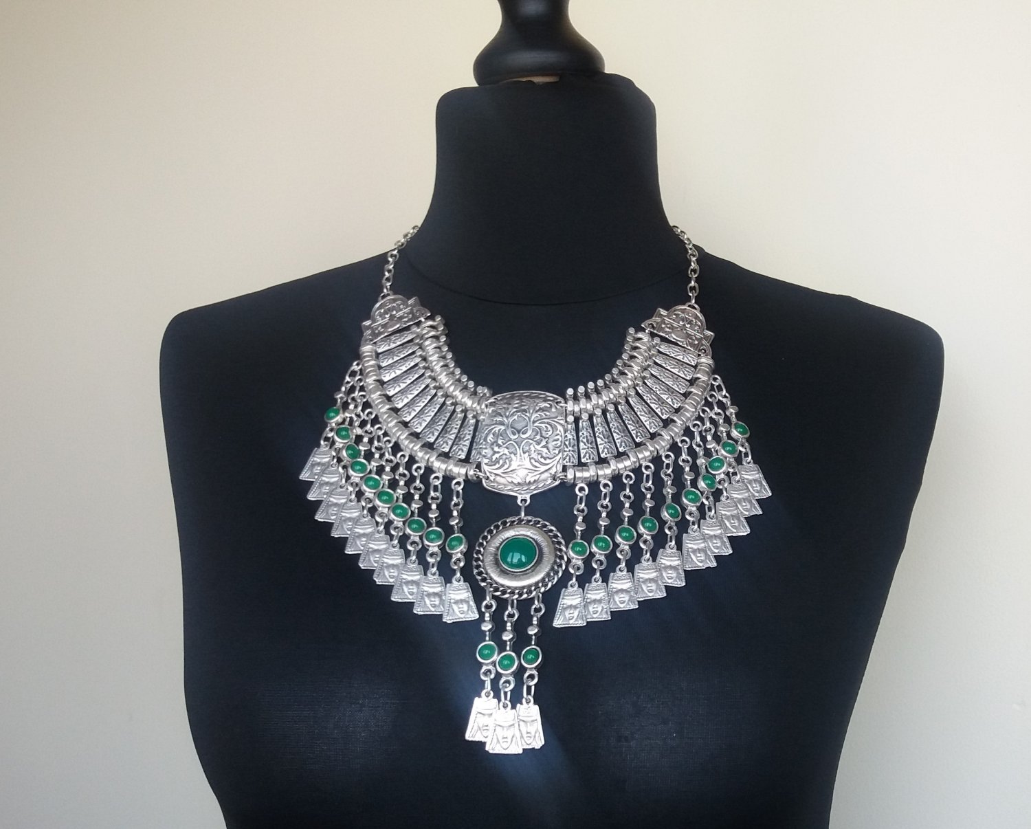 Silver Plated Drop Coin Anahit Necklace, Armenian Necklace, Armenian Necklace with Chrysolite Stones