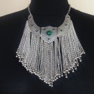 Silver Plated Three Pieces Tears Drops Necklace, Armenian Statement Necklace with Chrysolite Stones
