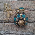Perfume Mosaic Turquoise Gemstone Bottle Pendant Necklace, Perfume Flask Necklace