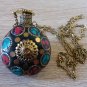 Perfume Mosaic Gemstone Bottle Pendant Necklace, Perfume Flask Necklace