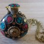 Perfume Mosaic Gemstone Bottle Pendant Necklace, Perfume Flask Necklace