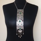 Silver Plated Long Ethnic Statement Necklace, Armenian Statement Necklace with Chrysolite Stones
