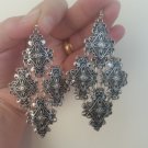 Armenian Diamond Dangle Earrings Silver Plated, Ethnic Dangle Earrings