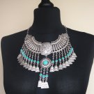 Silver Plated Drop Coin Anahit Necklace, Armenian Necklace, Armenian Necklace with Turquoise Stones
