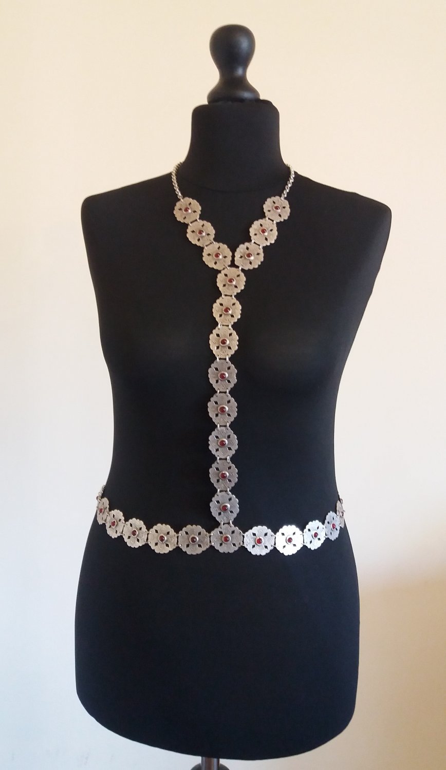 Armenian Body Harness Link with Pomegranate Seeds Stone, Ethnic Body Harness