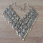 Armenian Silver Plated Diamonds Statement Necklace, Ethnic Diamond Statement