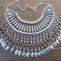 Silver Plated Half Moon Pomegranate Drop Coin Statement Necklace, Armenian Pomegranate Necklace