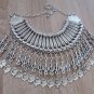 Silver Plated Half Moon Pomegranate Drop Coin Statement Necklace, Armenian Pomegranate Necklace