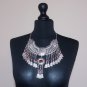 Silver Plated Drop Coin Anahit Necklace, Armenian Necklace with Pomegranate Seeds Stones