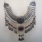 Silver Plated Drop Coin Anahit Necklace, Armenian Necklace with Pomegranate Seeds Stones