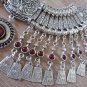 Silver Plated Drop Coin Anahit Necklace, Armenian Necklace with Pomegranate Seeds Stones