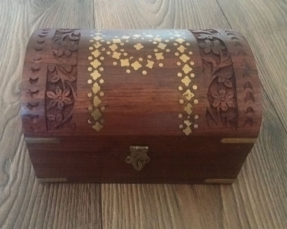 Handmade Jewelry Wooden Chest Box Vintage Look and Brass Fitting