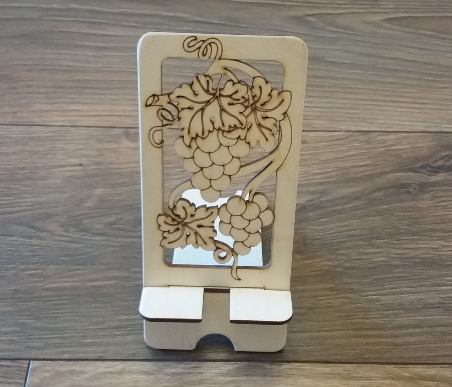 Grapes and Leaves Phone Stand, Wooden Mobile Phone Stand, Hands Free Phone Stand