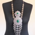 Pagan Sun Drop Coin Statement Necklace, Sun Armenian Necklace with Chrysolite Stones