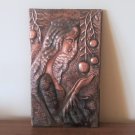 Vintage Embossed Copper Wall Decoration of a Woman and Pomegranate Tree, Chekanka