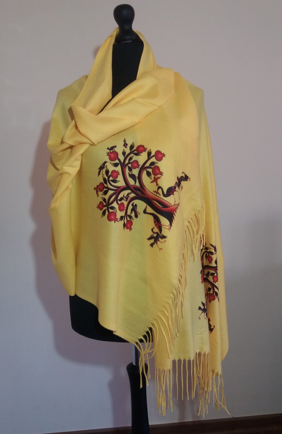 Cashmere Scarf, Armenian Handmade Warm Scarves, Pomegranate Tree Winter Shawl