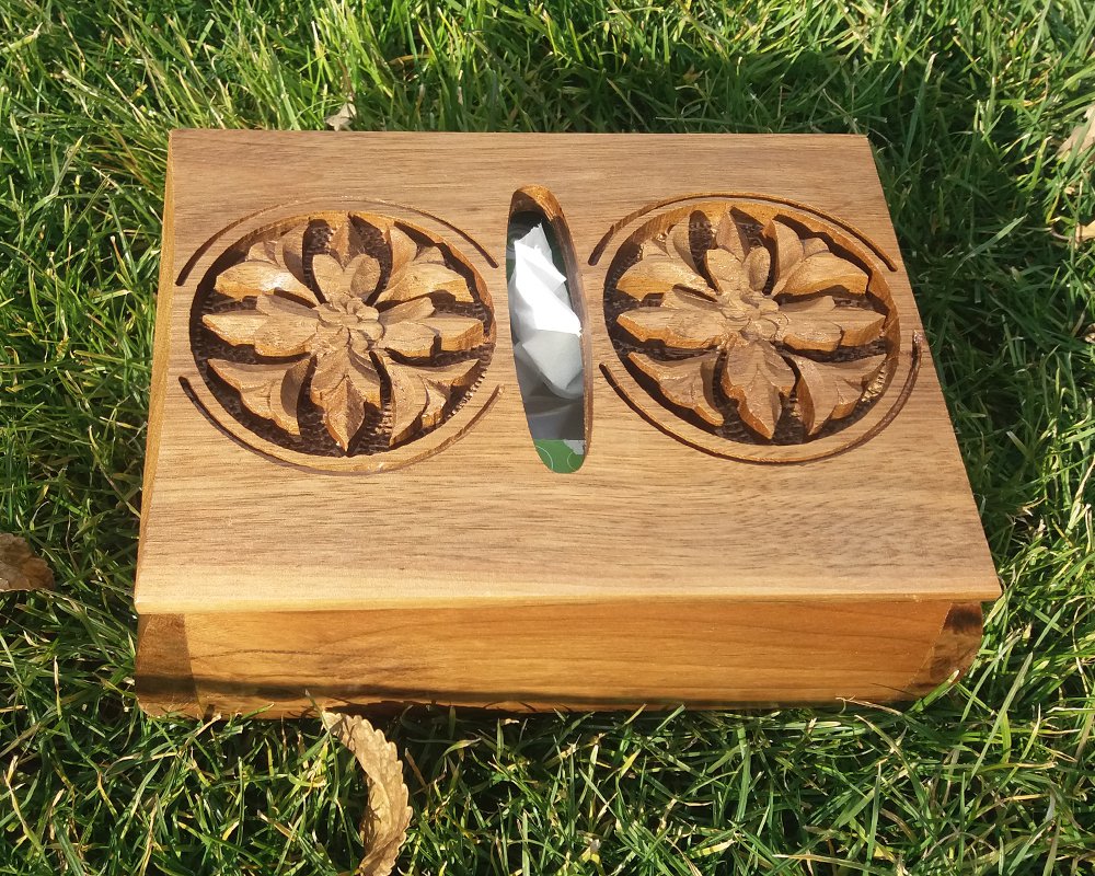 Armenian Wooden Tissue Box Holder with Eternity Sign and Flowers, Home Decor