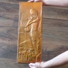 Vintage Embossed Copper Wall Decoration a Boy Playing the Flute Keeping Animals