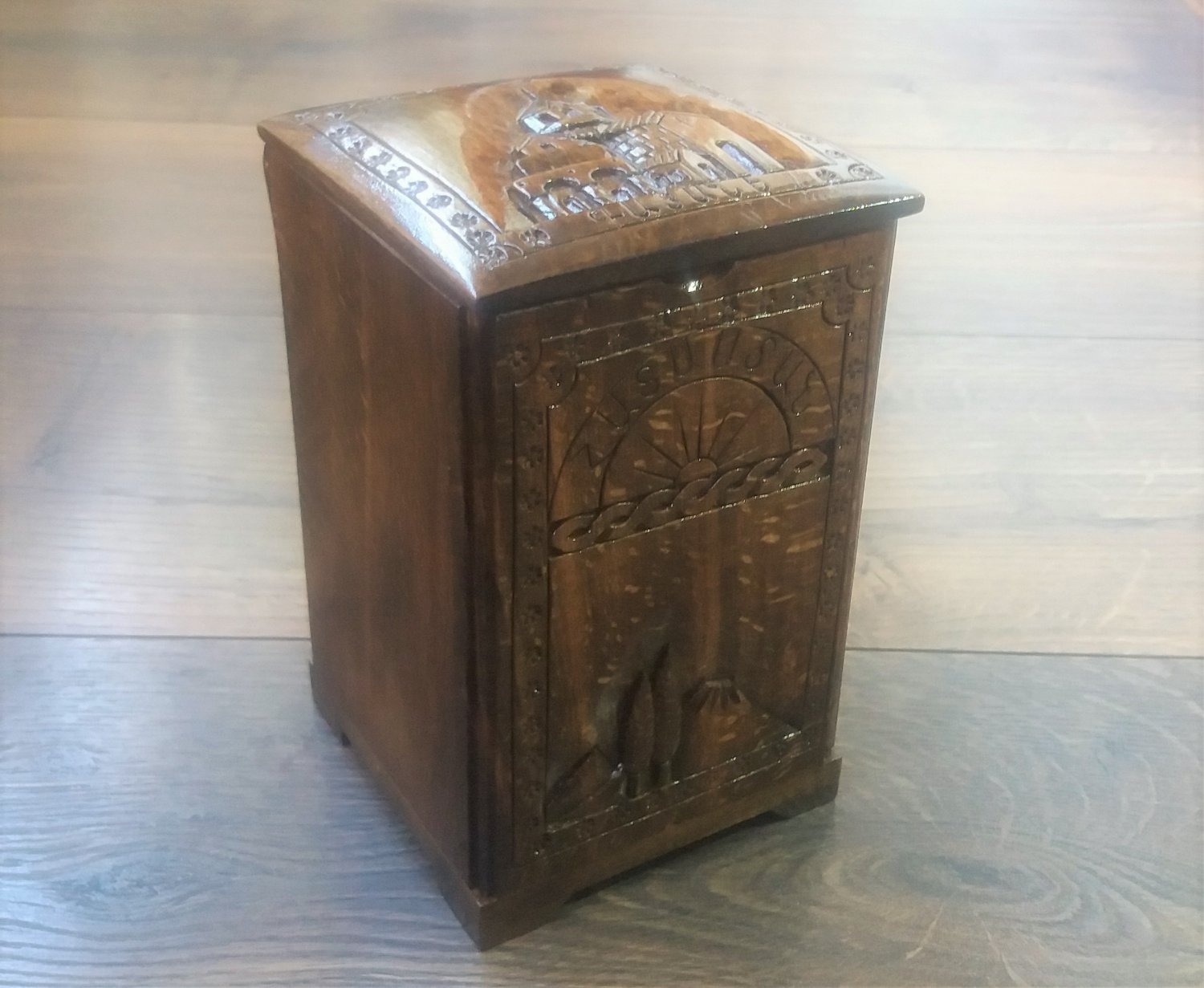 Handcrafted Armenian Wooden Box with Mount Ararat and Saint Gayane Church, Kitchen Storage Box