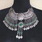 Silver Plated Drop Coin Pomegranate Necklace, Armenian Necklace with Chrysolite Stones