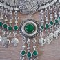 Silver Plated Drop Coin Pomegranate Necklace, Armenian Necklace with Chrysolite Stones