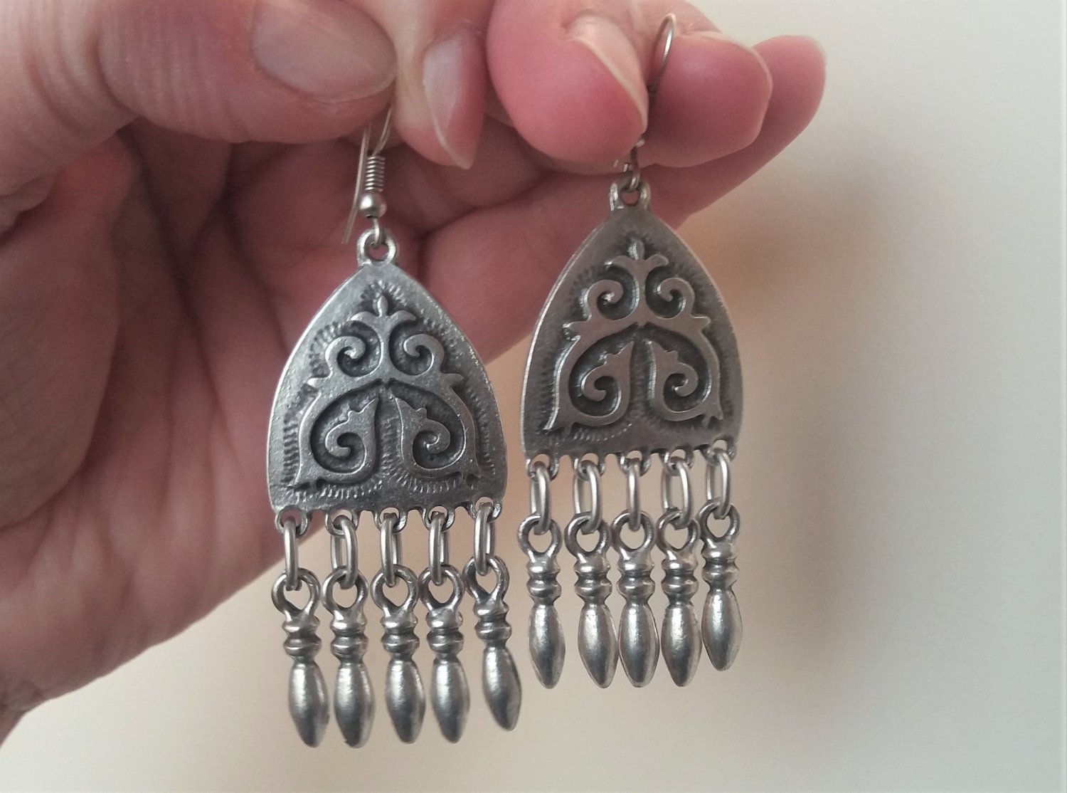 Dangle Drop Silver Plated Earrings, Ethnic Dangle Earrings