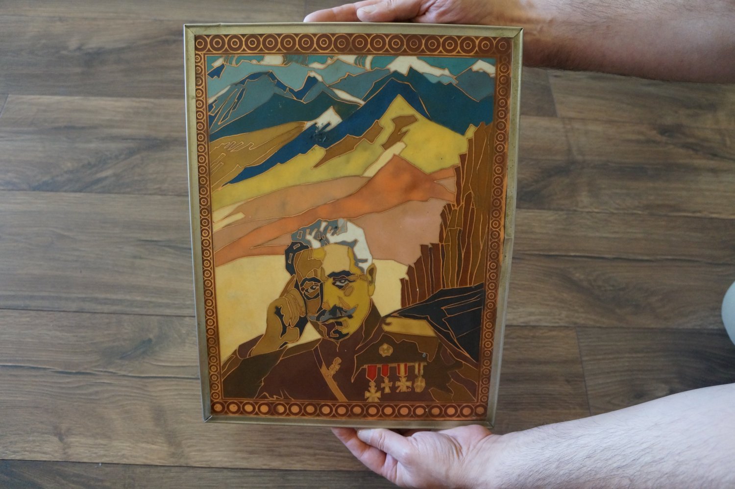 Vintage Embossed Copper Enamel Wall Decoration of General Andranik, Home Décor