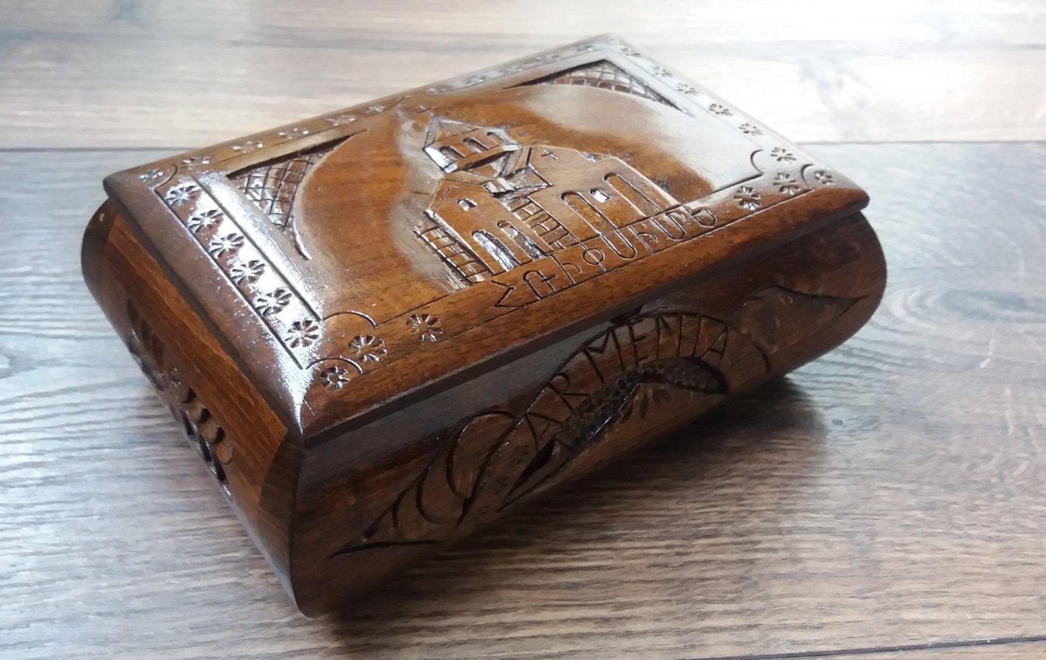 Handcrafted Armenian Wooden Box with Mount Ararat and Saint Hripsime Church, Home DÃ©cor
