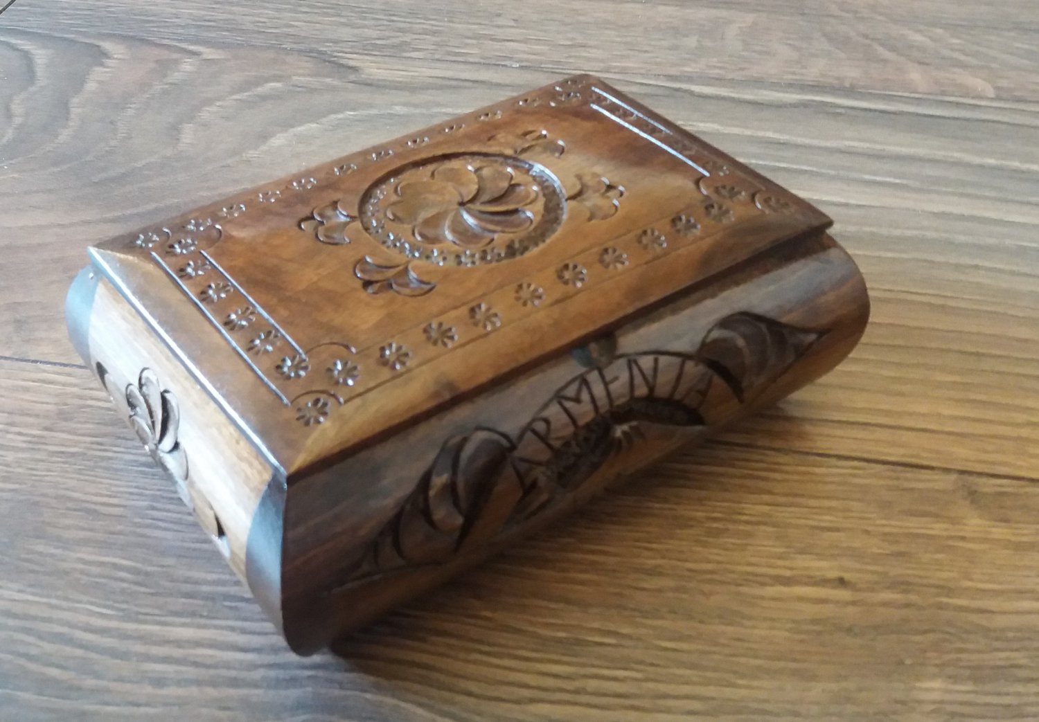 Handcrafted Armenian Wooden Box with Eternity Sign and Mount Ararat, Home Décor, Jewelry Box
