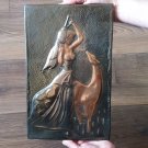 Vintage Embossed Copper Wall Decoration of the Portrait of an Armenian Woman and a Deer