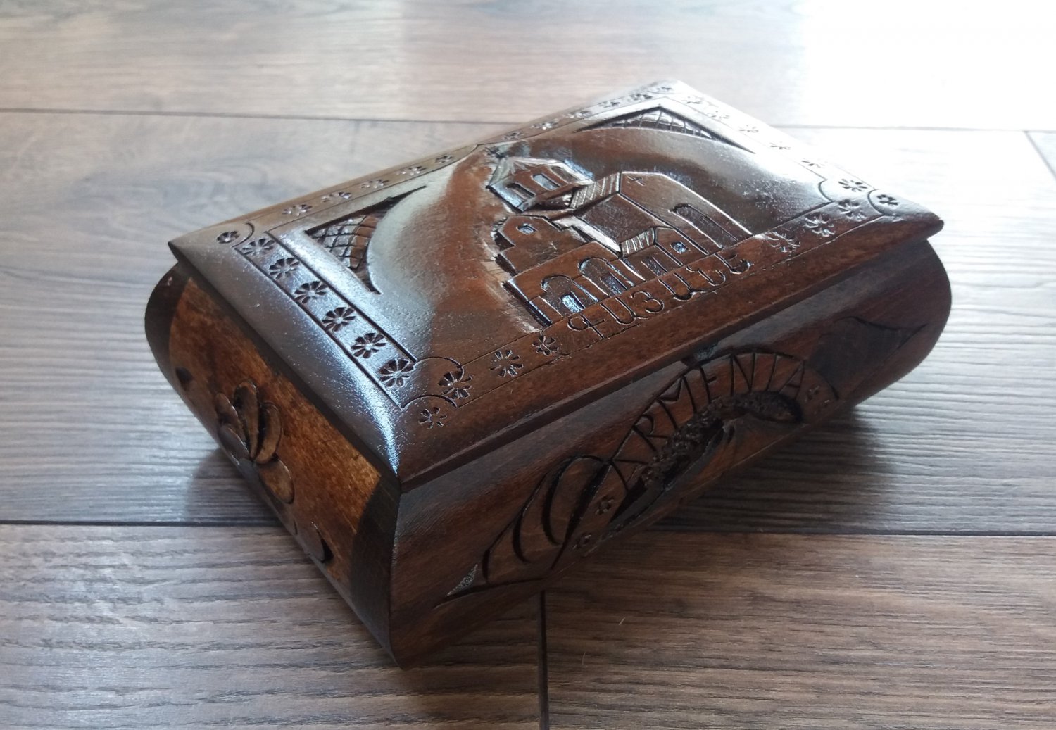 Handcrafted Armenian Wooden Box with Mount Ararat and Saint Gayane Church, Home Décor, Jewelry Box