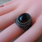Vintage Armenian Soviet Filigree Obsidian Ring, Antique Armenian Ring, Black Obsidian Ring