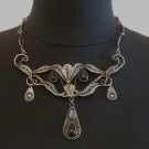 Vintage Armenian Soviet Filigree Obsidian Drop Dangle Necklace, Antique Armenian Necklace