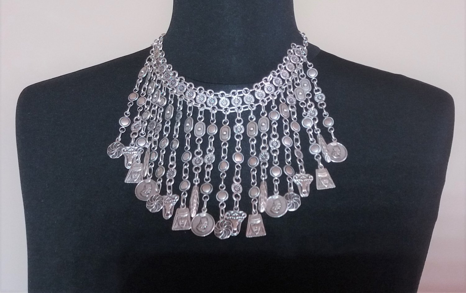 Armenian Pagan Drop Coin Statement Necklace, Drop Coin Pagan Necklace, Anahit Necklace