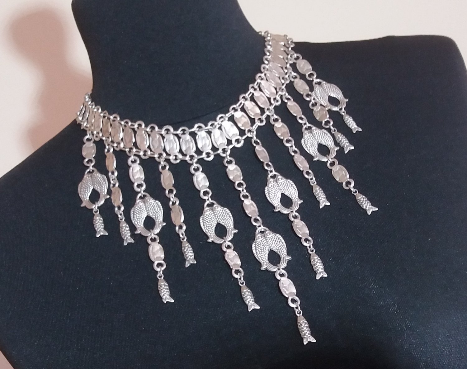 Armenian Fish Drop Statement Necklace, Armenian Necklace, Drop Fish Symbol of Faith Necklace