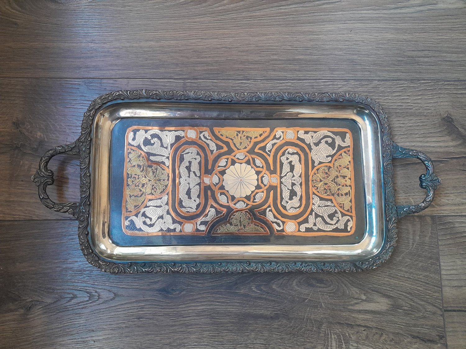 Vintage Armenian Decorative Handle Metal Tray, Home Decorative Tray, Armenian Home Decor
