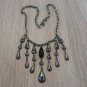 Vintage Armenian Soviet Obsidian Dangle Drop Necklace, Antique Armenian Necklace