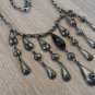 Vintage Armenian Soviet Obsidian Dangle Drop Necklace, Antique Armenian Necklace