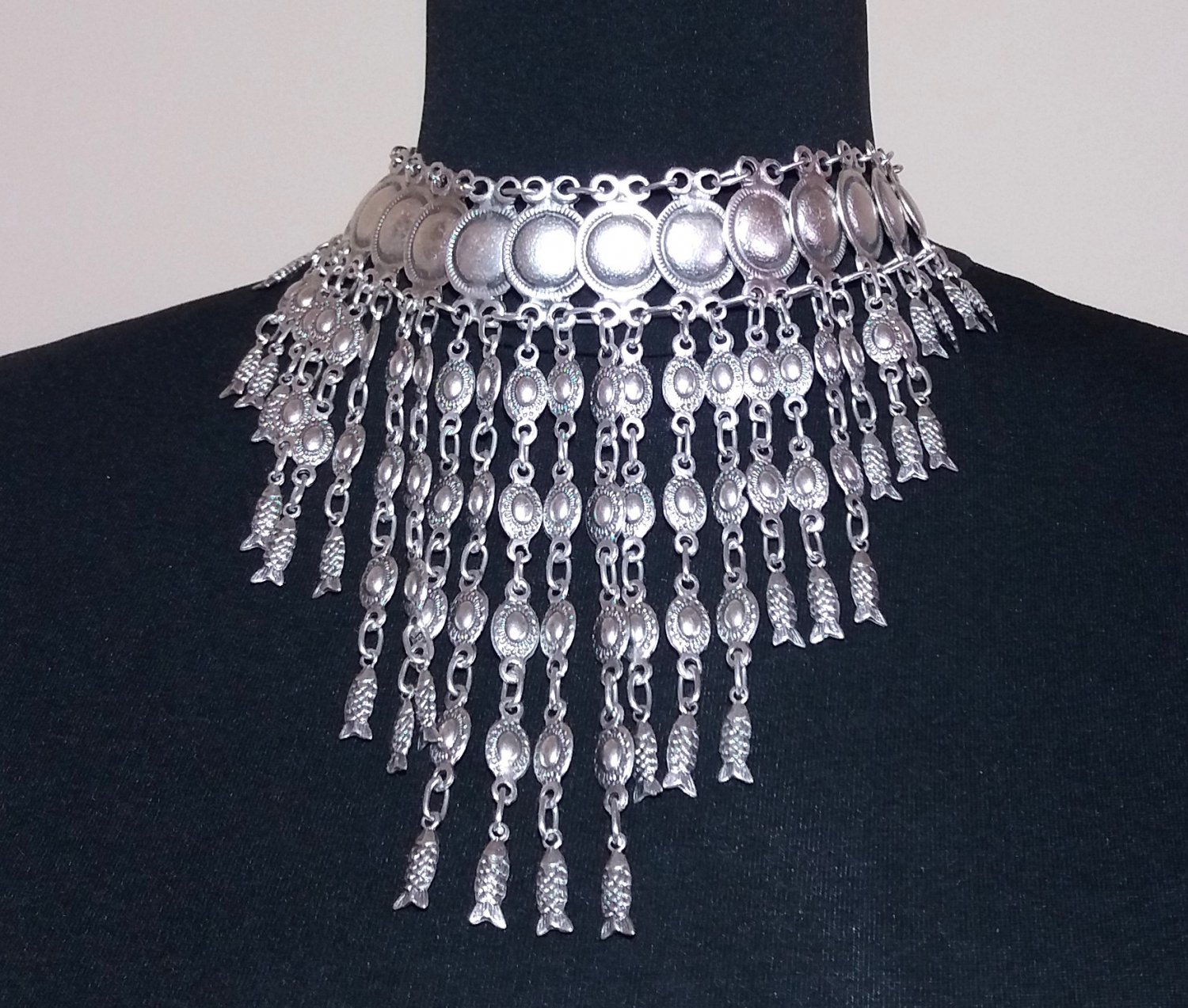 Armenian Shield Link Fish Drop Necklace, Armenian Necklace, Drop Fish Symbol of Faith Necklace