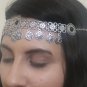 Eternity Forehead Flowery Silver Plated Drop, Armenian Headpieces Drop, Black Onyx Forehead Drop