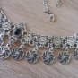 Eternity Forehead Flowery Silver Plated Drop, Armenian Headpieces Drop, Black Onyx Forehead Drop