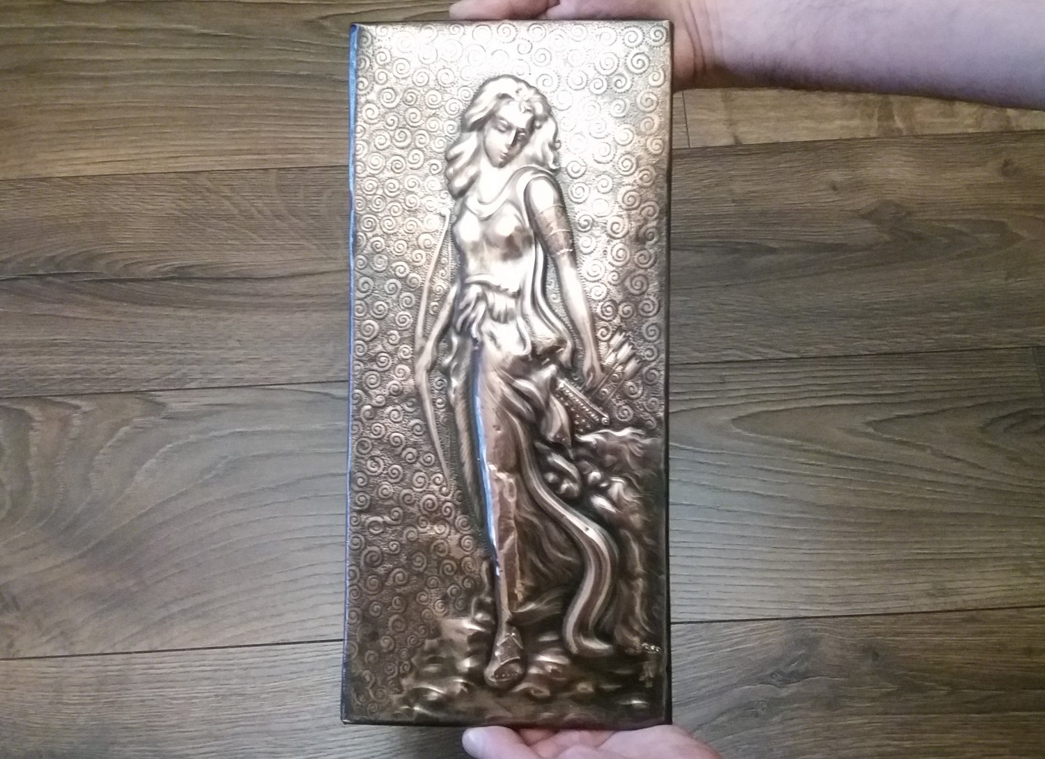 Vintage Embossed Copper Wall Decoration of the Goddess Anahit, Armenian Mythology