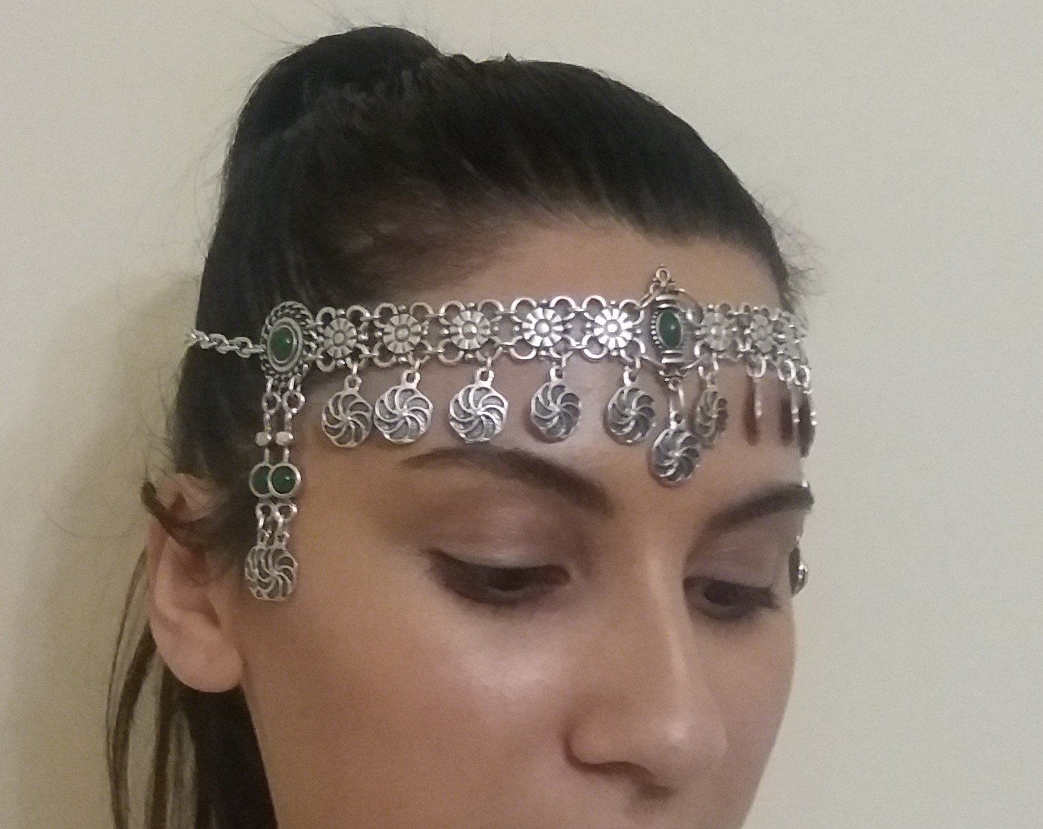 Eternity Forehead Flowery Silver Plated Drop, Armenian Headpieces Drop, Chrysolite Forehead Eternity