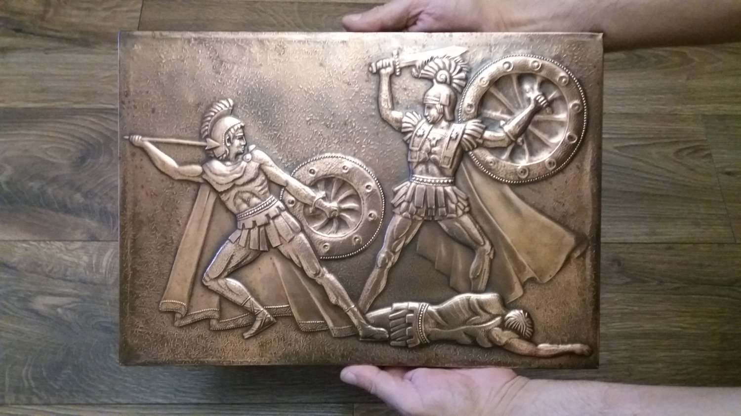 Vintage Embossed Copper Wall Decoration of Spartacus, Armenian Home Decor, Chekanka
