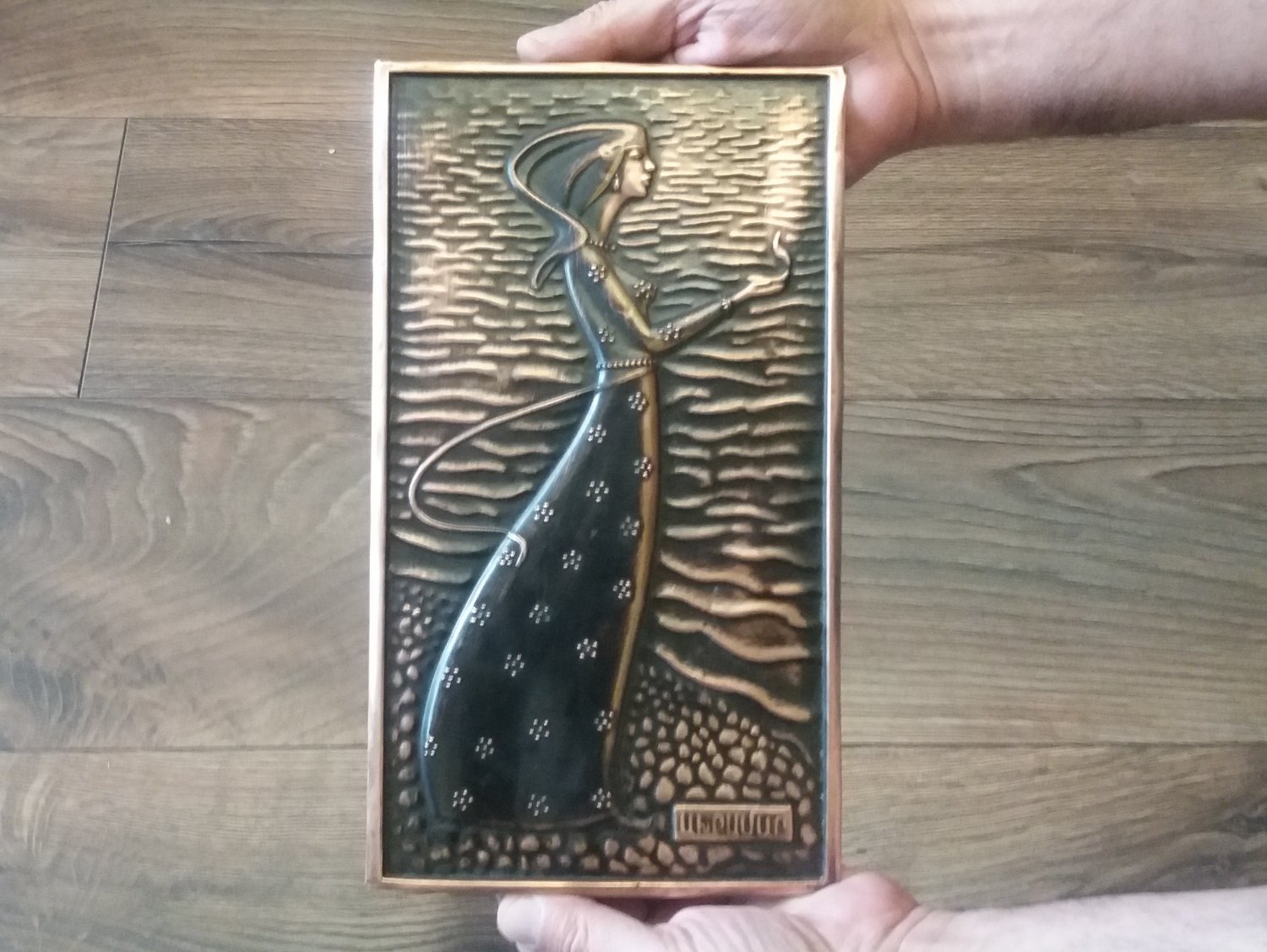 Vintage Embossed Copper Wall Decoration of the Legend of Tamar, Achtamar Armenian Legend