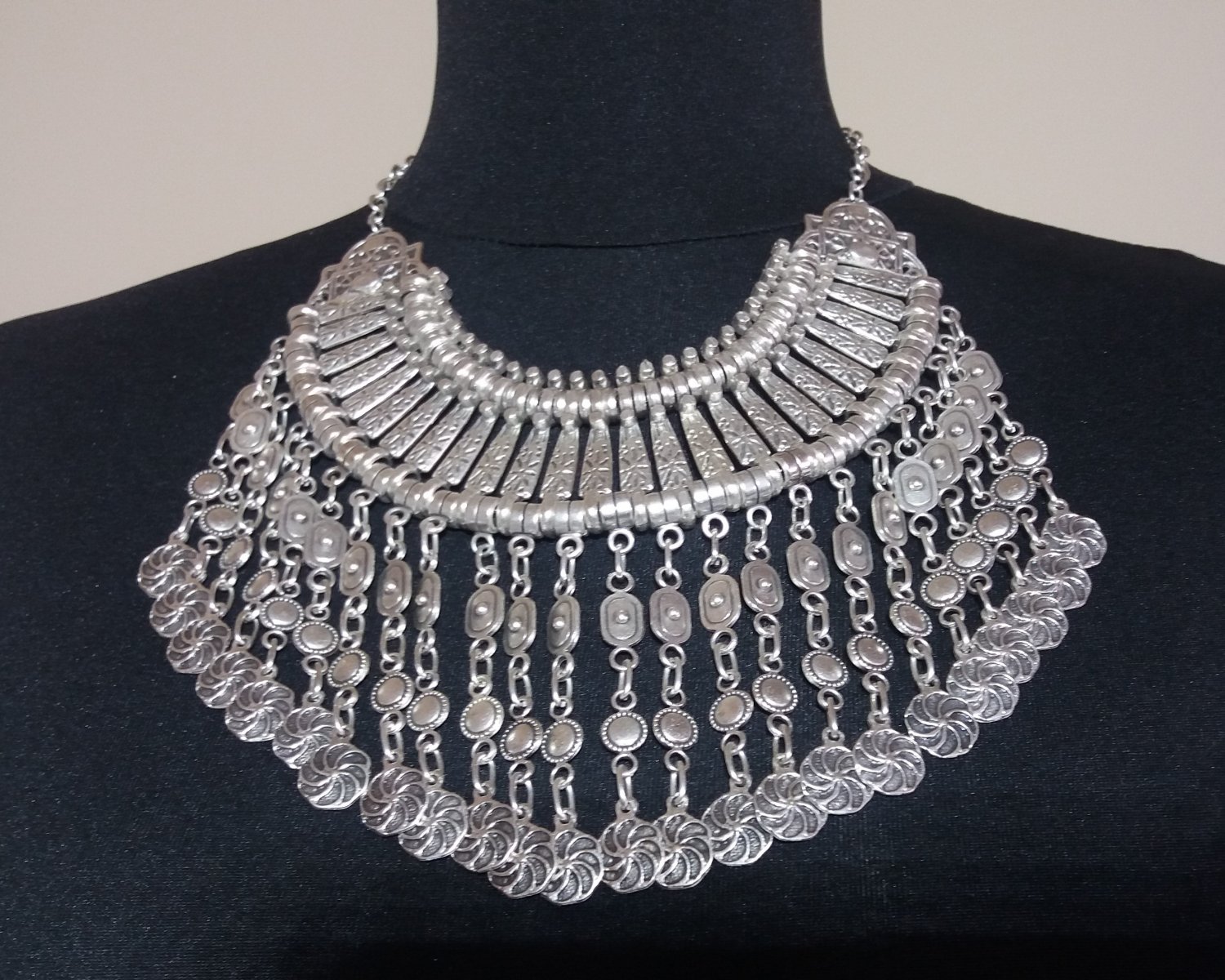 Eternity Haft Moon Drop Coin Statement Necklace, Armenian Eternity Necklace, Ethnic Tribal Necklace