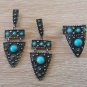 Armenian Jewelry Set, Armor Drop Dangle Earrings Turquoise and Ring Sterling Silver